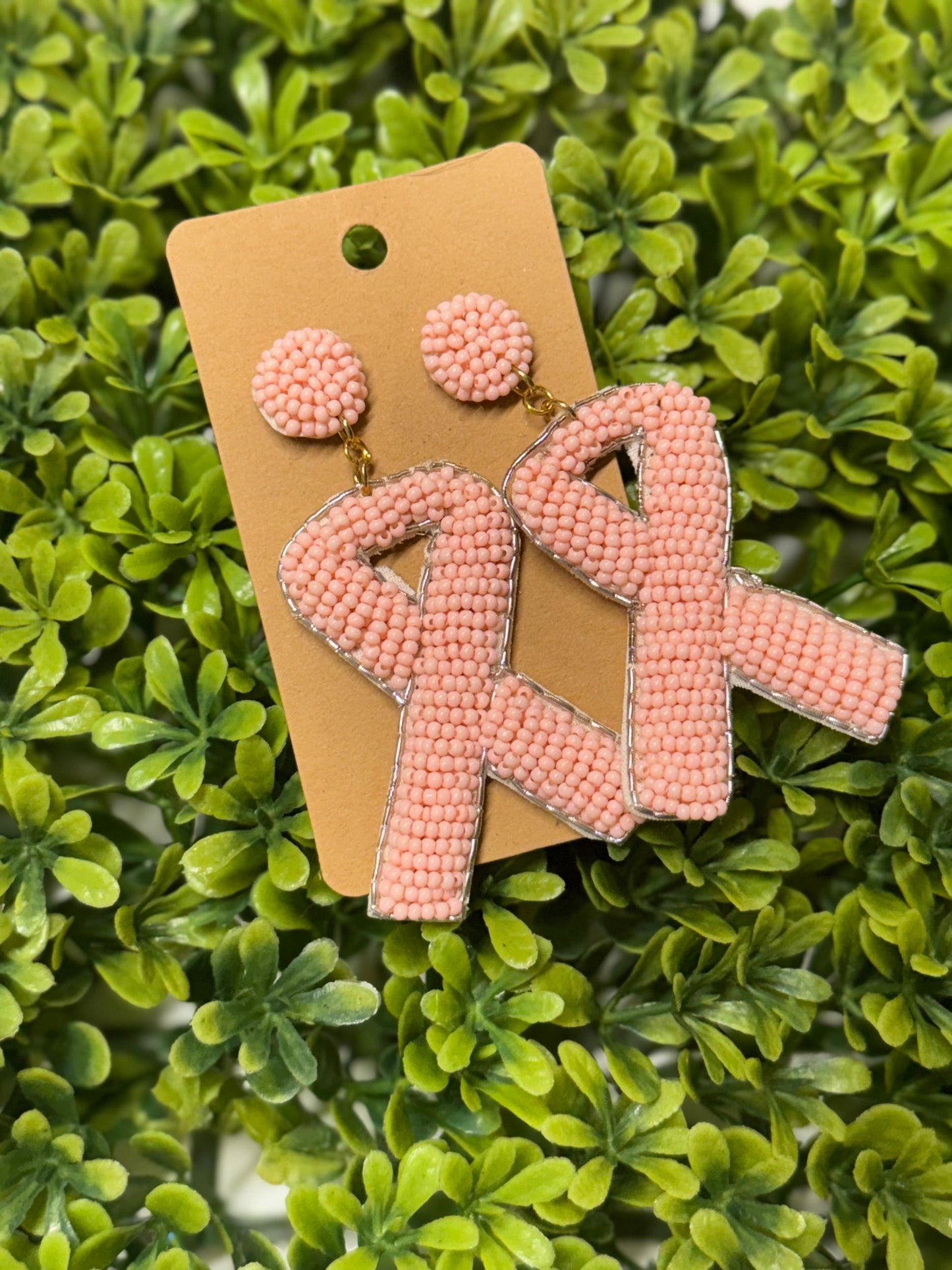 Seeded Pink Ribbon Earrings