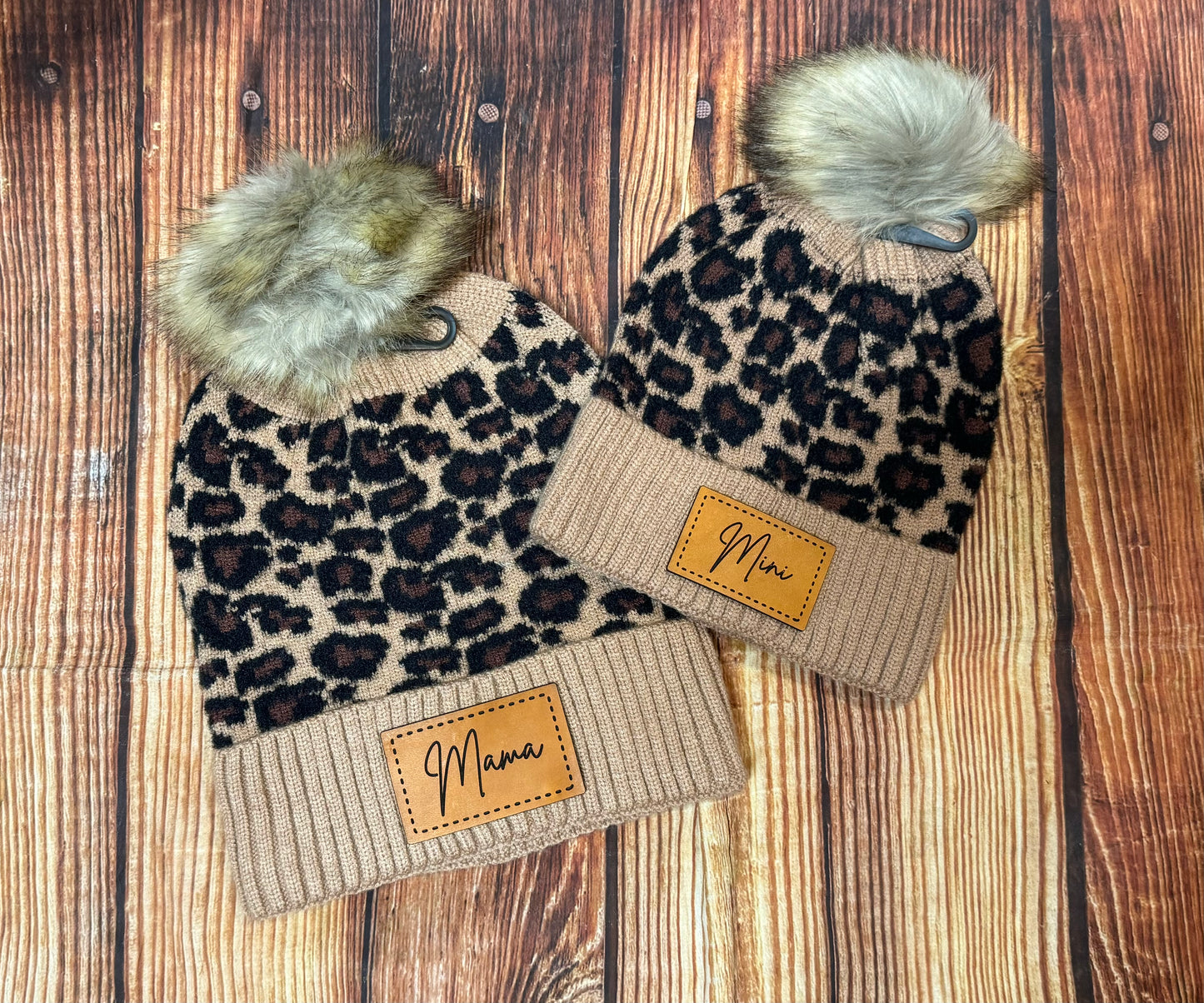 Mama & Mini leopard beanies