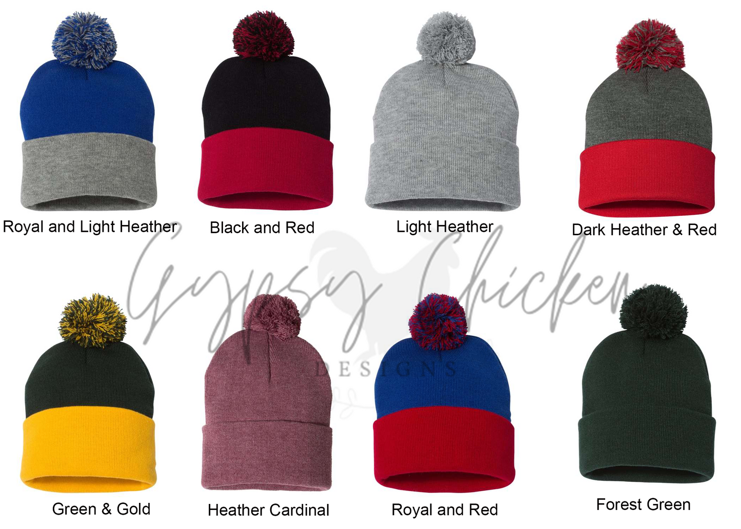 Embroidered Mascot Pom Beanie