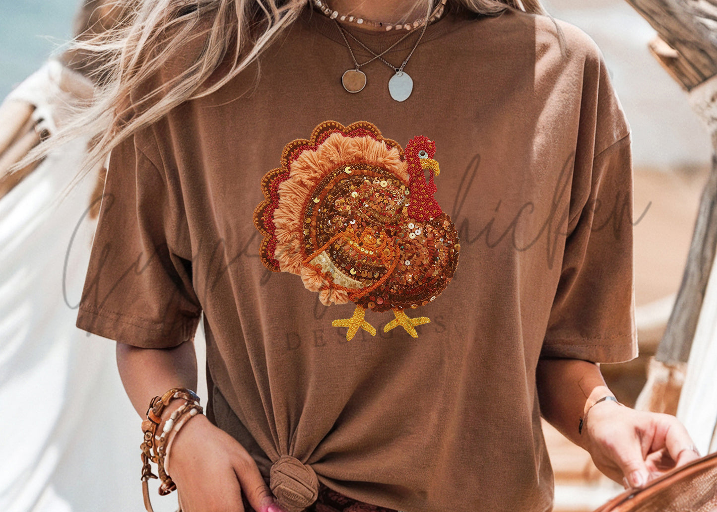 Faux Sequin and Yarn Turkey