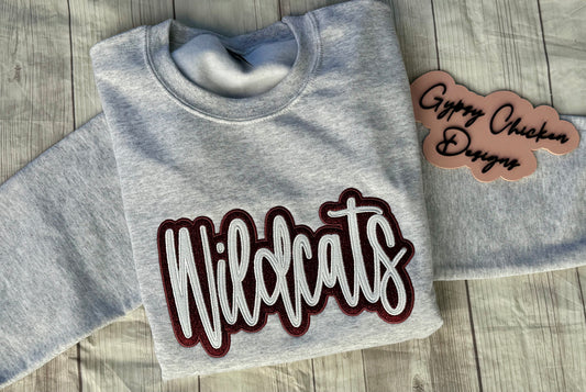 Wildcats Double Applique' Glitter Mascot Sweatshirt {Embroidered}