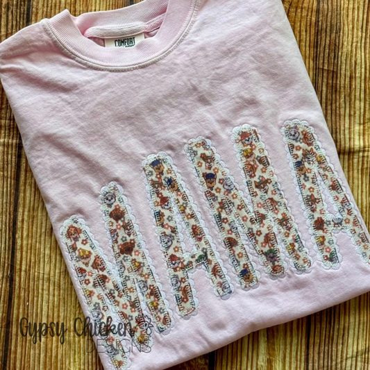 Mama Stitched Lace Applique Shirt & Sweatshirt