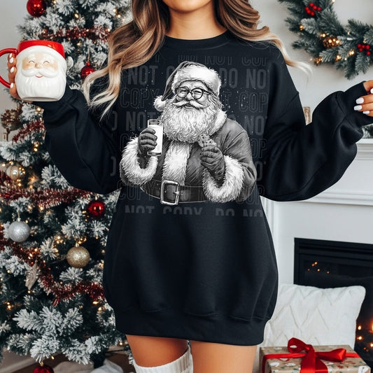 Black and White Milk and Cookies Santa