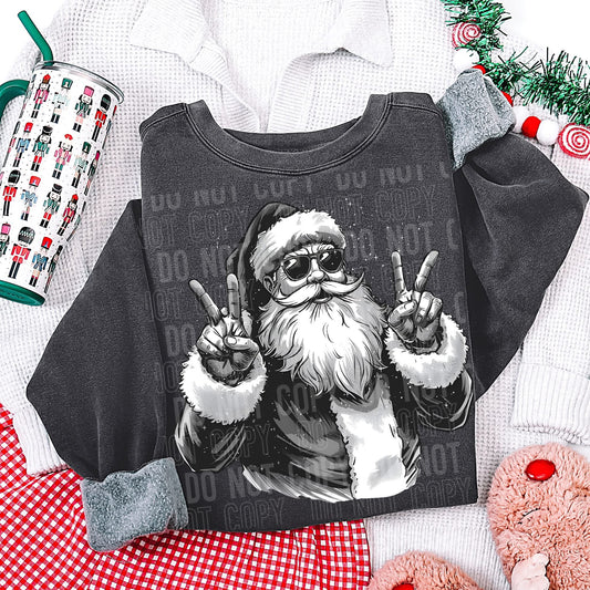 Black and White Peace Sign Santa