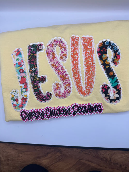 Jesus Stitched Lace Applique Shirt & Sweatshirt