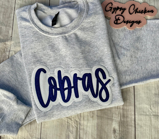 Cobras Double Applique' Glitter Mascot Sweatshirt {Embroidered}