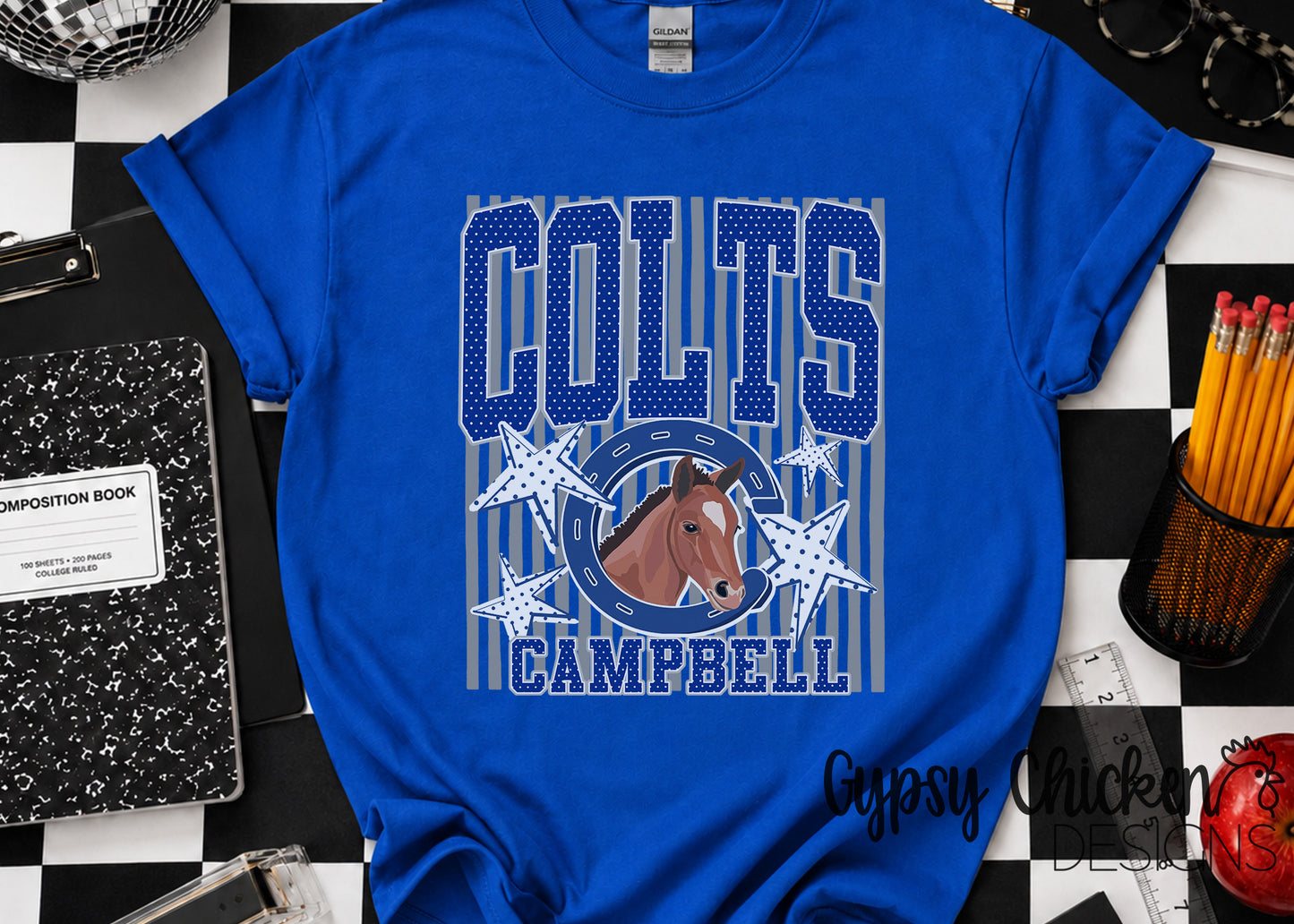 Campbell Colts | Polka Dot & Stripes Mascot Tee
