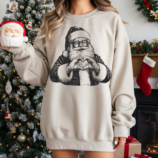 Black and White Heart Hands Santa