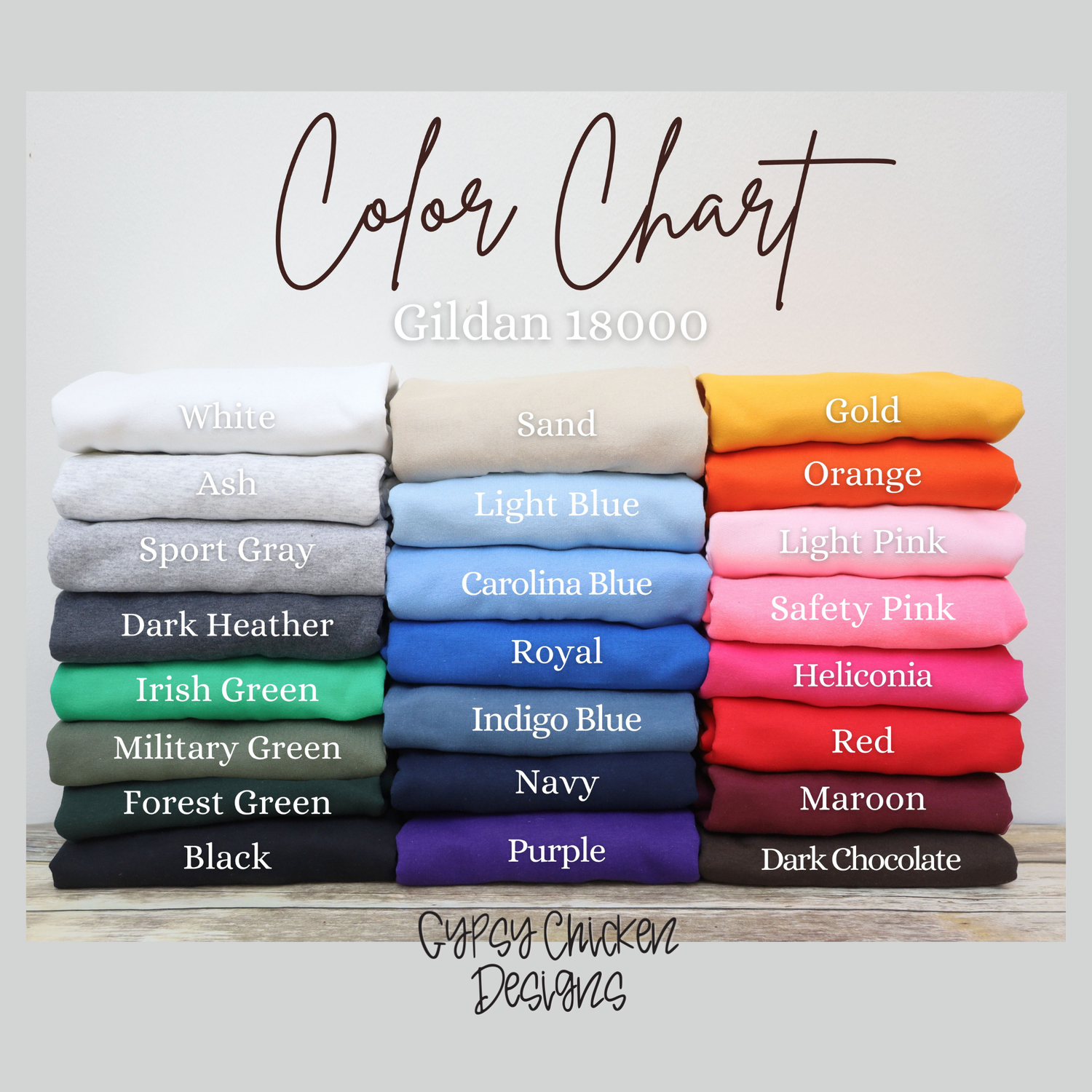 Size and Color Charts Gypsy Chicken Designs