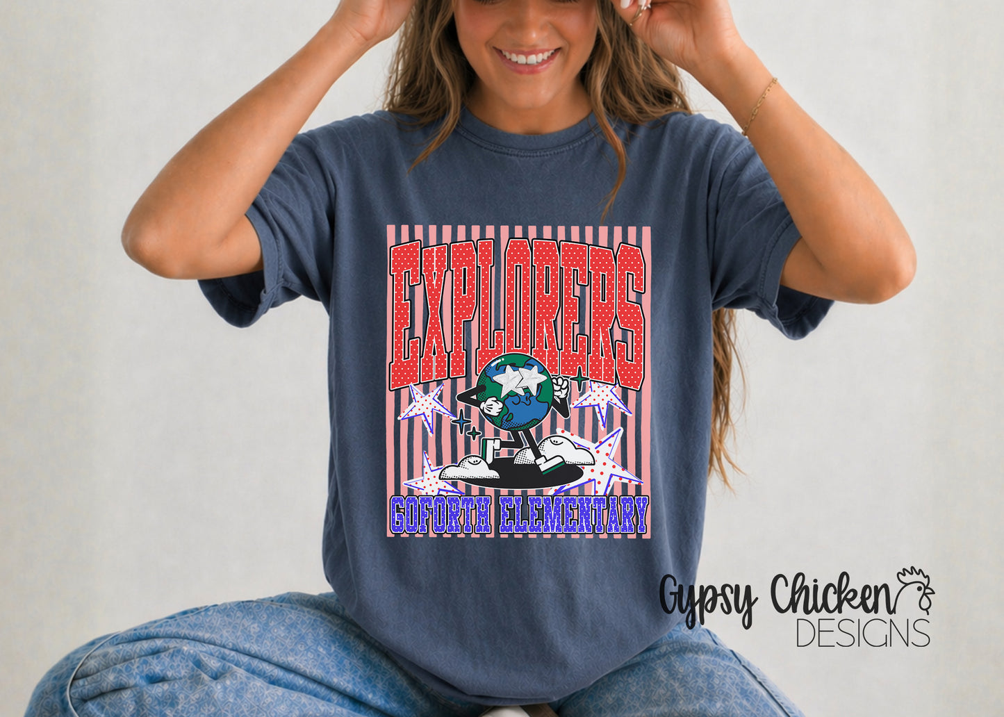 GoForth Elementary Explorers | Polka Dot & Stripes Mascot Tee