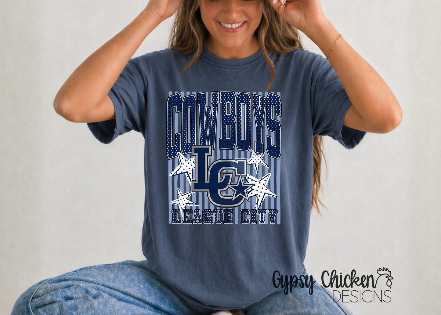League City Cowboys | Polka Dot & Stripes Mascot Tee