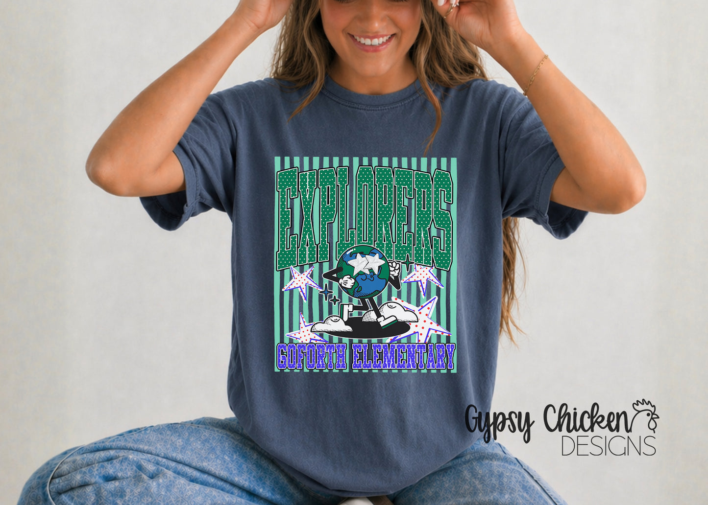 GoForth Elementary Explorers | Polka Dot & Stripes Mascot Tee