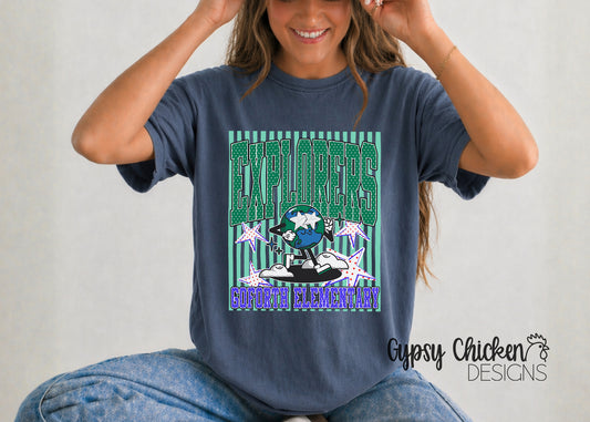 GoForth Elementary Explorers | Polka Dot & Stripes Mascot Tee