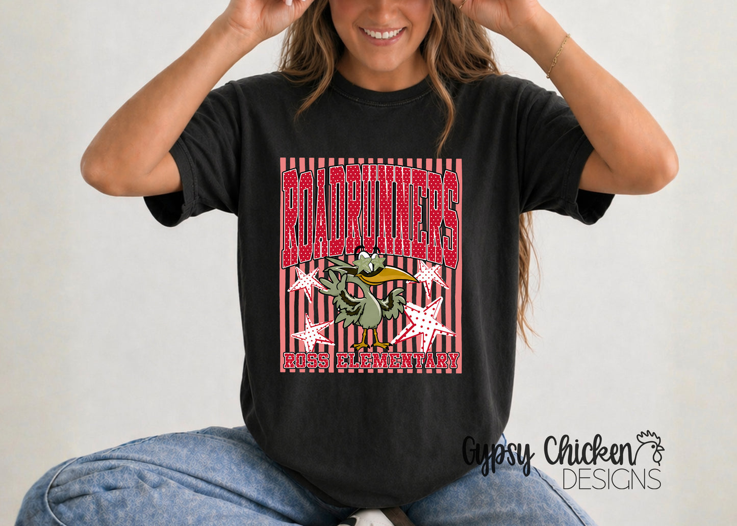 Ross Elementary Roadrunners | Polka Dot & Stripes Mascot Tee