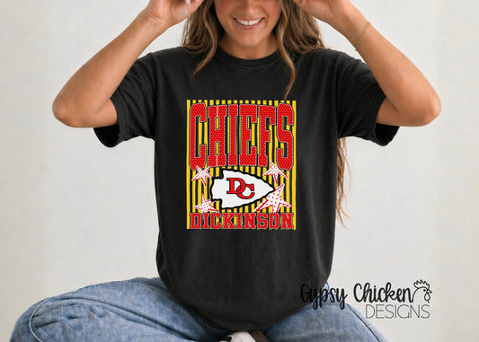 Dickinson Chiefs | Polka Dot & Stripes Mascot Tee