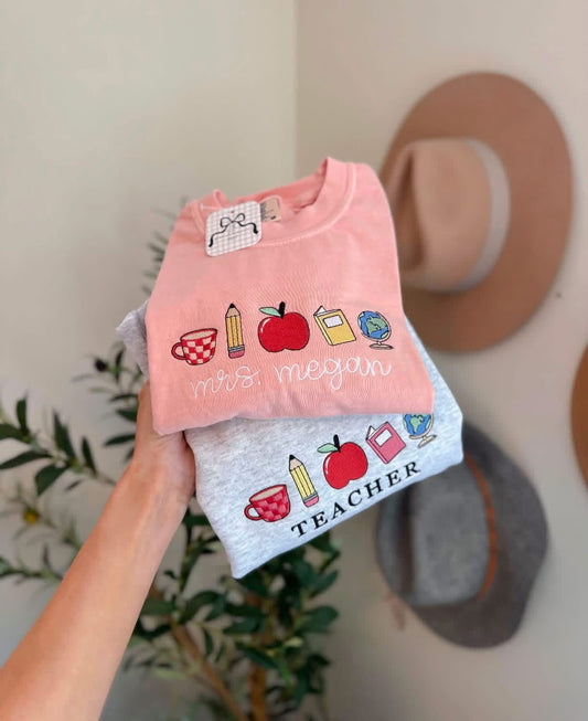 Teacher Icons Embroidered Tee or Sweatshirt | Customization Optional