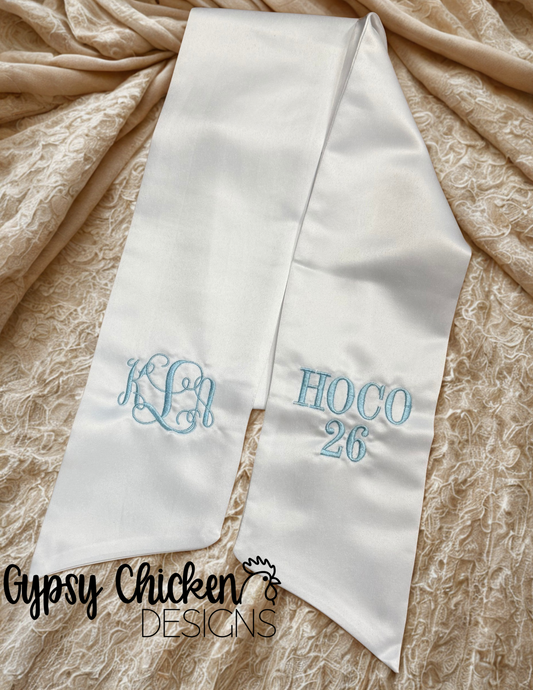 Personalized Embroidered Bouquet Ribbon or Floral Wreath Sash