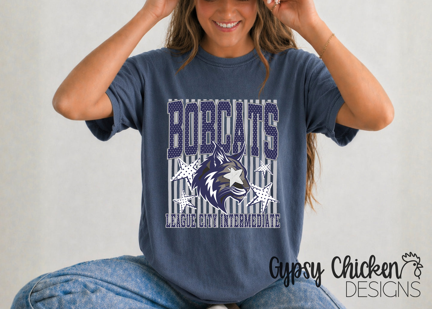 League City Intermediate Bobcats | Polka Dot & Stripes Mascot Tee