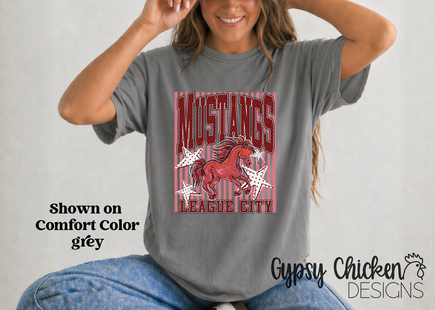 League City Mustangs | Polka Dot & Stripes Mascot Tee