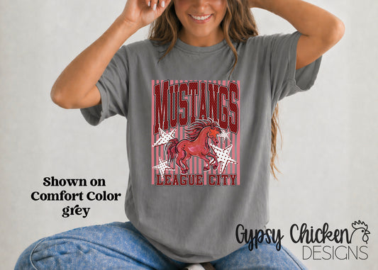 League City Mustangs | Polka Dot & Stripes Mascot Tee