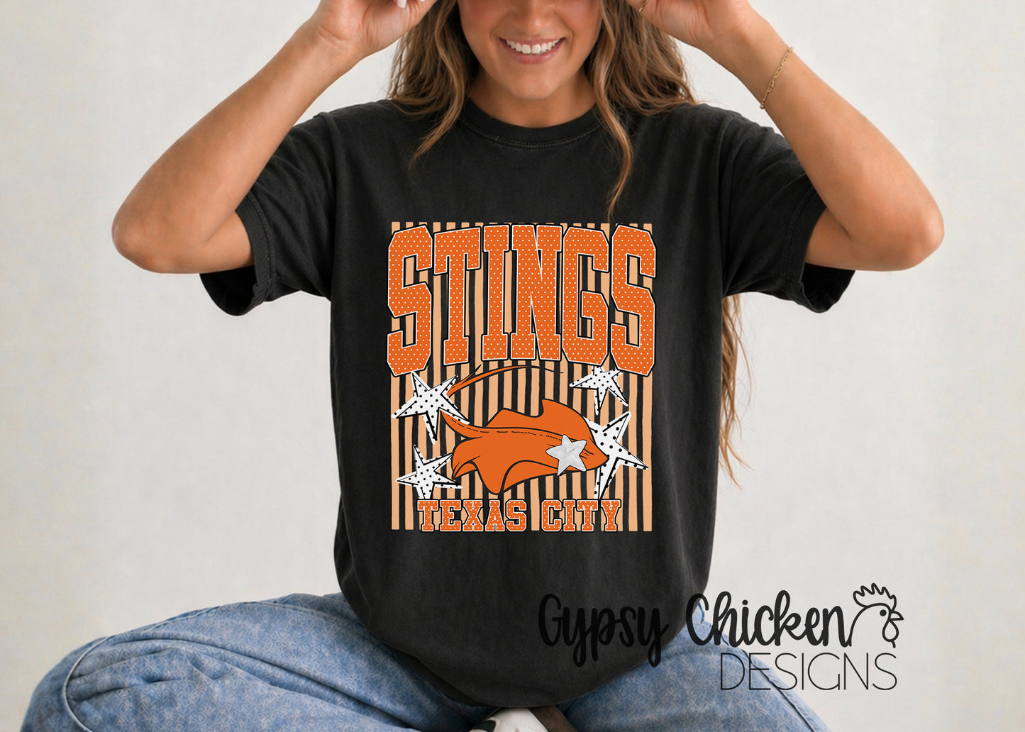 Texas City Stings | Polka Dot & Stripes Mascot Tee