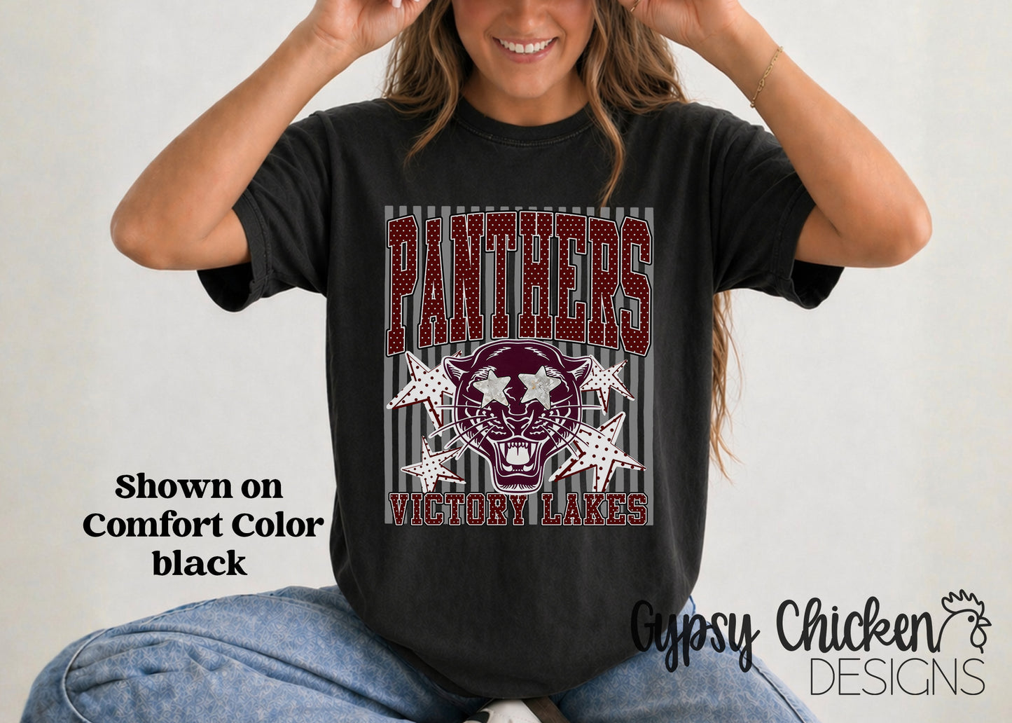 Victory Lakes Panthers | Polka Dot & Stripes Mascot Tee