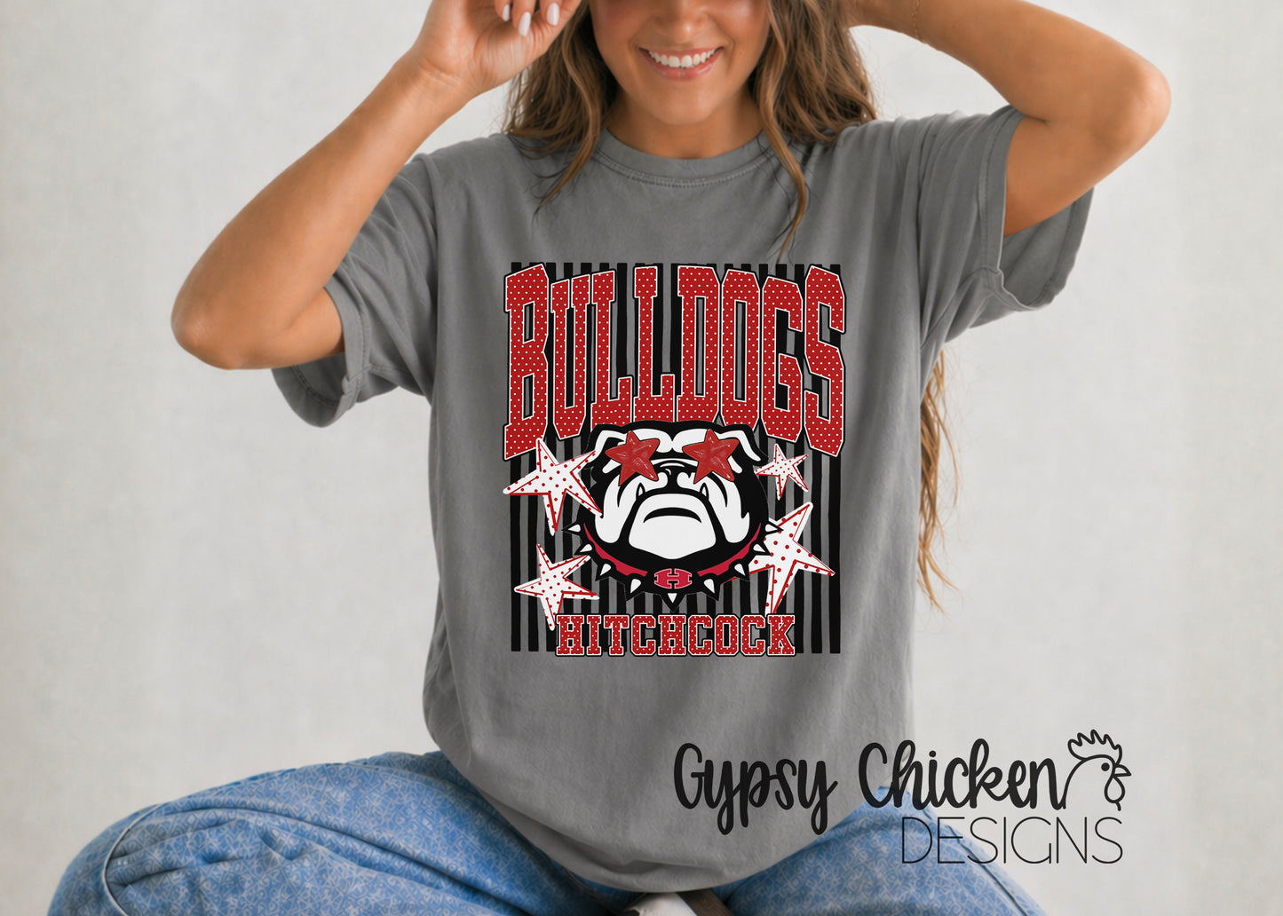 Hitchcock Bulldogs | Polka Dot & Stripes Mascot Tee