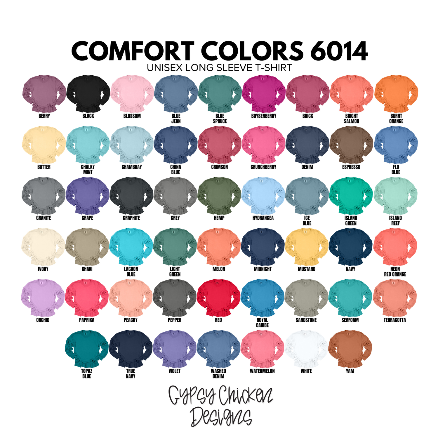 Size and Color Charts Gypsy Chicken Designs