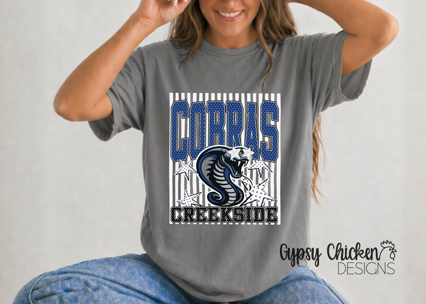 Creekside Cobras | Polka Dot & Stripes Mascot Tee