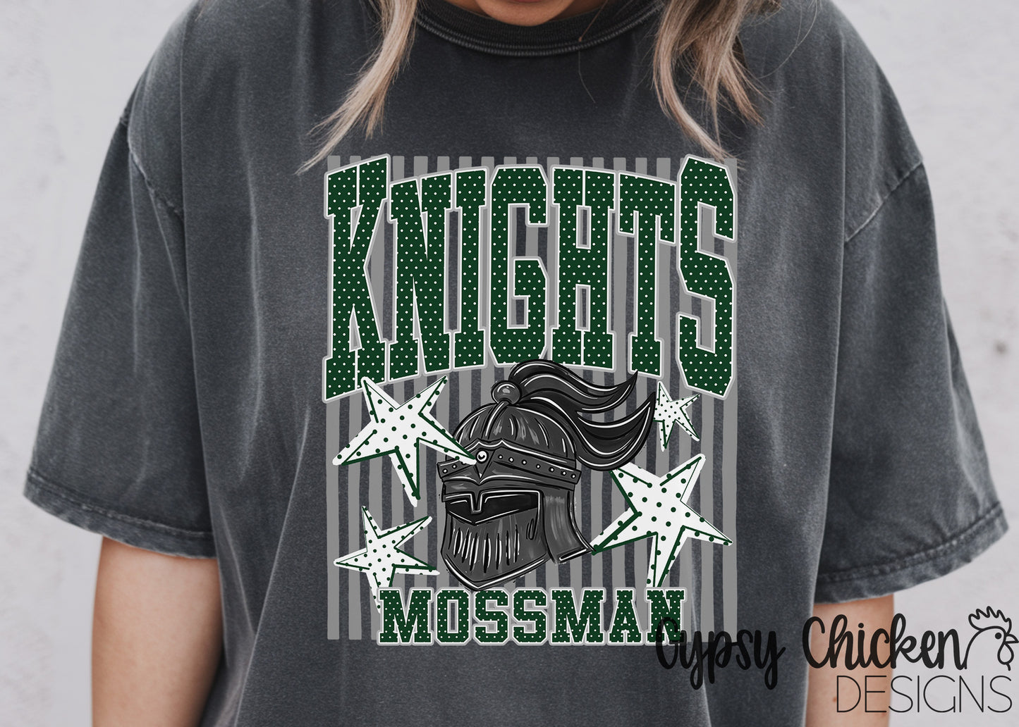 Mossman Knights | Polka Dot & Stripes Mascot Tee