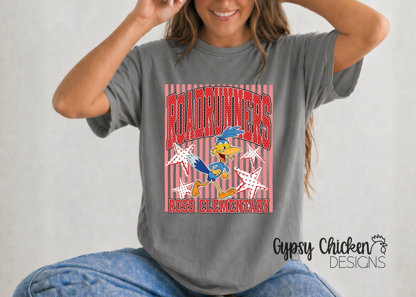 Ross Elementary Roadrunners | Polka Dot & Stripes Mascot Tee