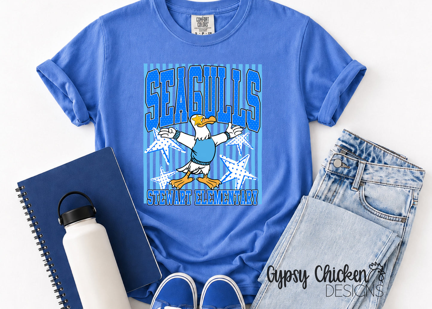 Stewart Elementary Seagulls | Polka Dot & Stripes Mascot Tee (Copy)