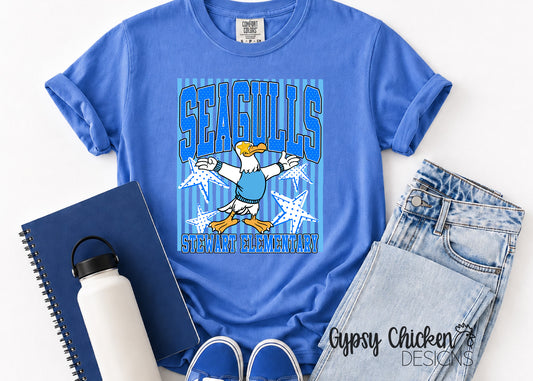 Stewart Elementary Seagulls | Polka Dot & Stripes Mascot Tee