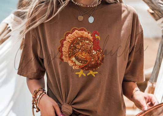 Faux Sequin and Yarn Turkey