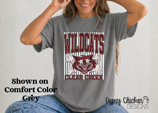 Clear Creek Wildcats | Polka Dot & Stripes Mascot Tee